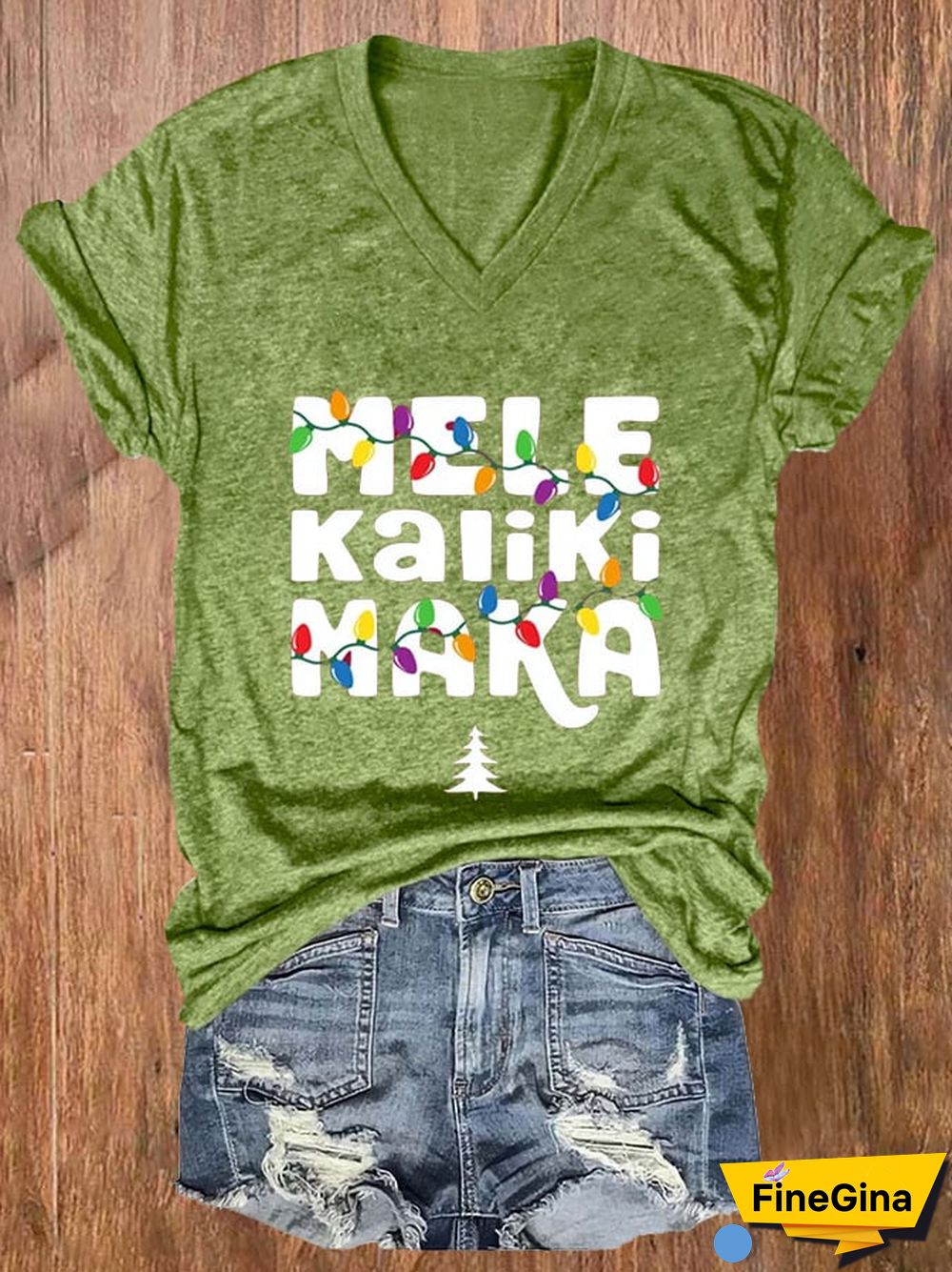 Women's Mele Kalikimaka Christmas Printed Short Sleeve T-Shirt