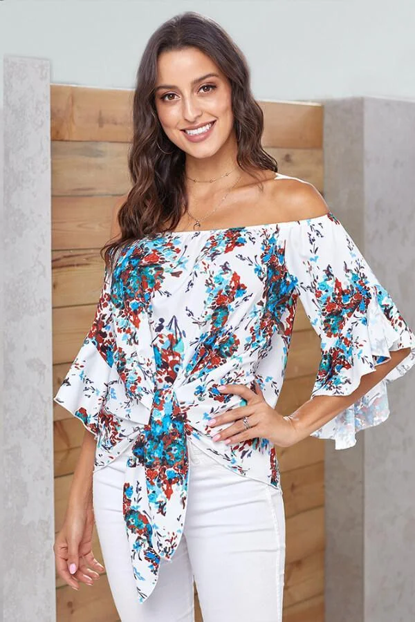 One Collar Printed Chiffon Top