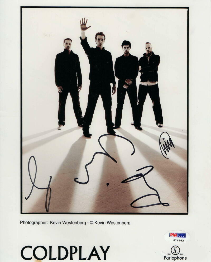 COLDPLAY FULL BAND SIGNED AUTOGRAPH 8x10 Photo Poster painting - CHRIS MARTIN X&Y PARACHUTES PSA