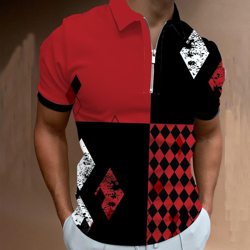 Men's Vintage Checkerboard Print POLO Shirt、、URBENIE