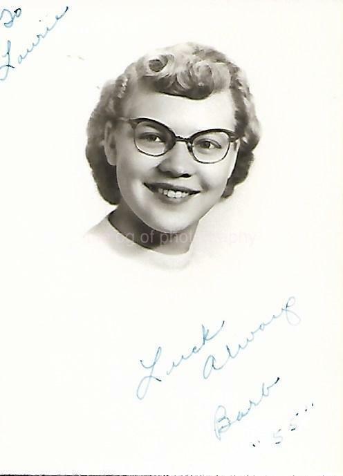 Found Photo Poster painting bw 1950's HIGH SCHOOL GIRL Original Portrait YOUNG WOMAN 15 28 X