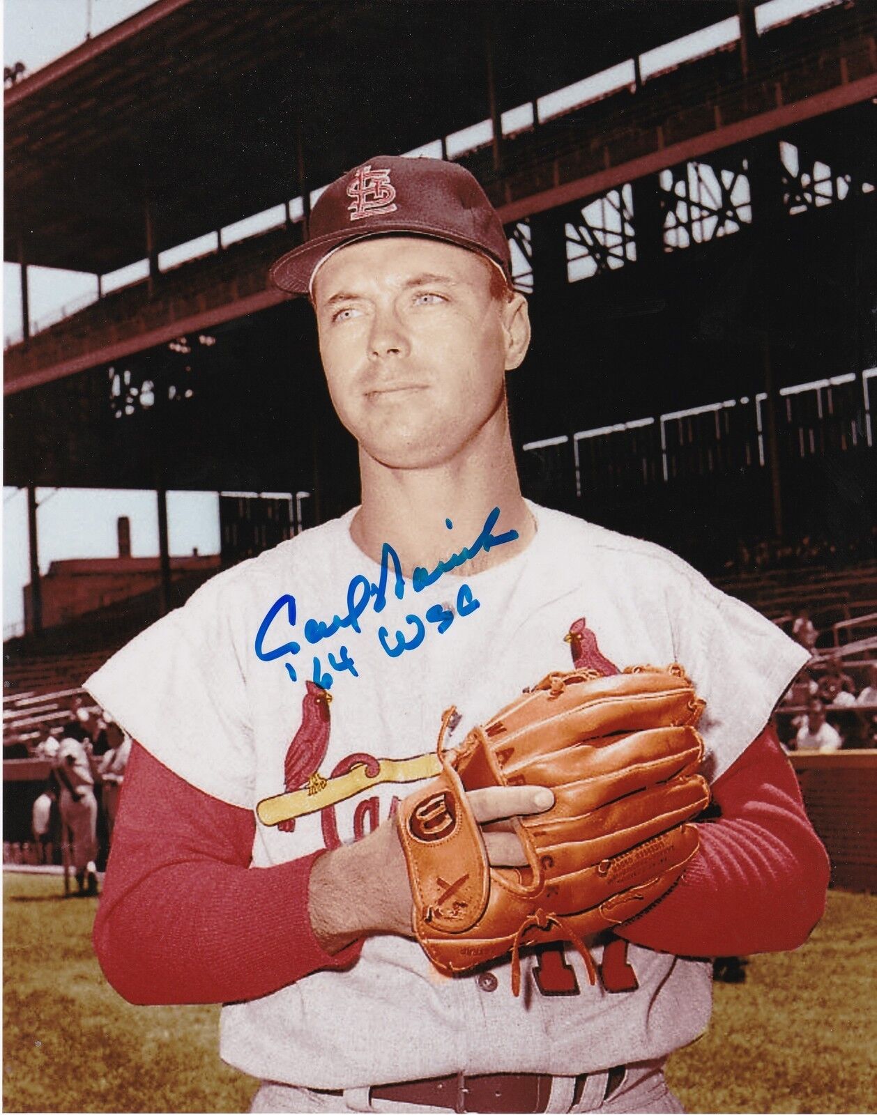 CARL WARWICK ST. LOUIS CARDINALS 1964 WS CHAMPS ACTION SIGNED 8x10