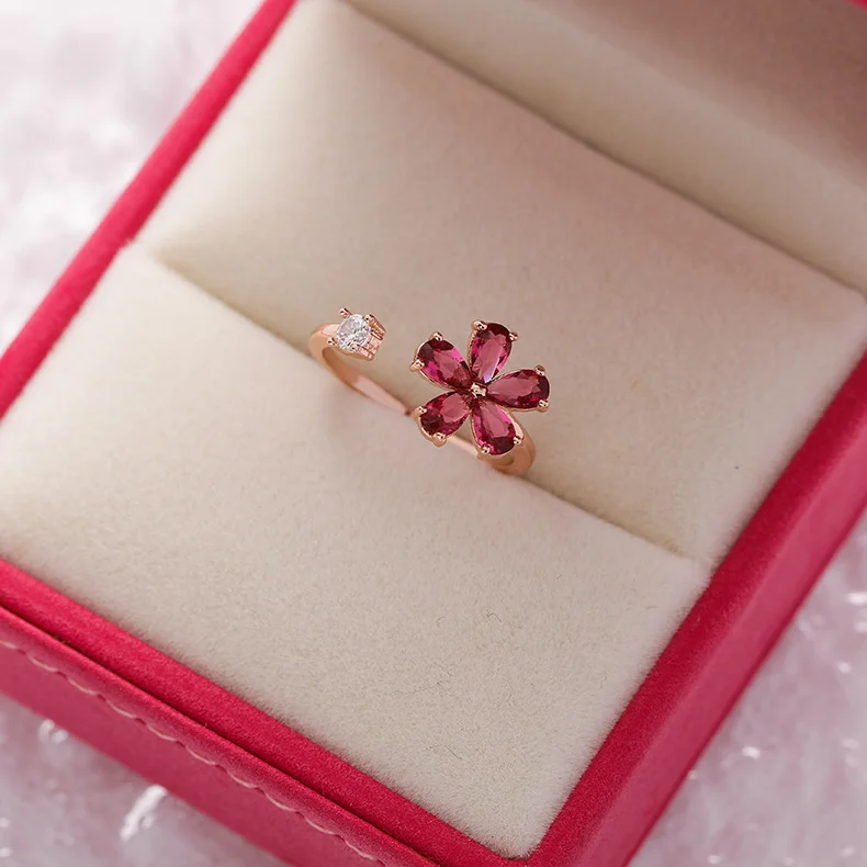 Red Crystal Flower Ring