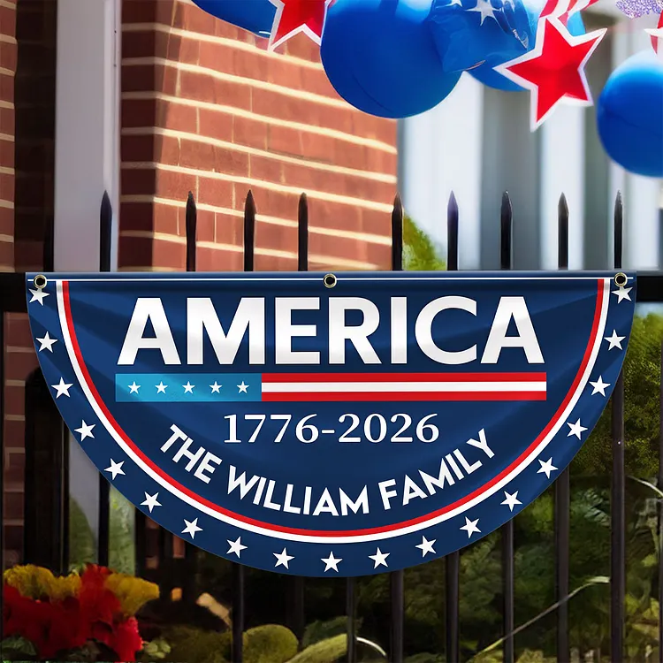 Personalized 250 Years of Freedom America Flag Celebrate America's 250 Years Anniversary Custom Family Name Non-Pleated Fan Flag