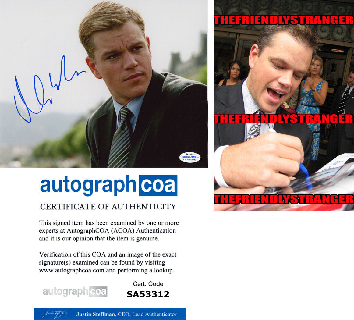 MATT DAMON signed Autographed 8X10 Photo Poster painting PROOF - BOURNE Full Signature ACOA COA