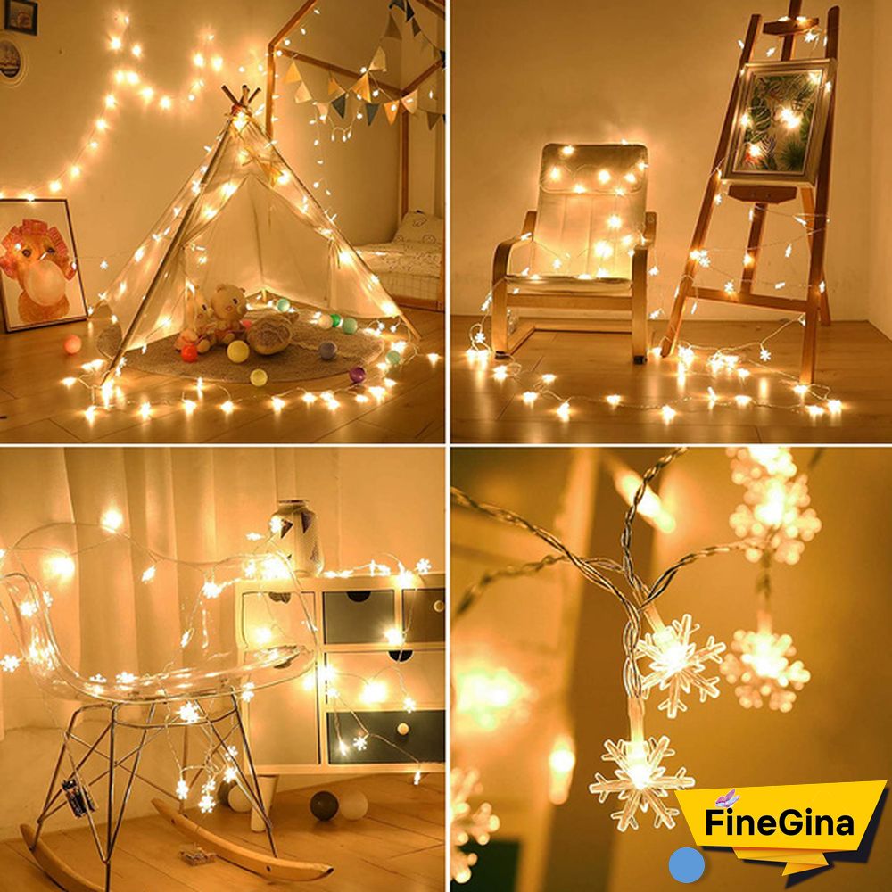 Battery Operated Snowflake Fairy String Lights For Indoor Outdoor Home Bedroom Patio Room Garden Party Xmas Christmas Tree Decorations(Battery Is Not Include)