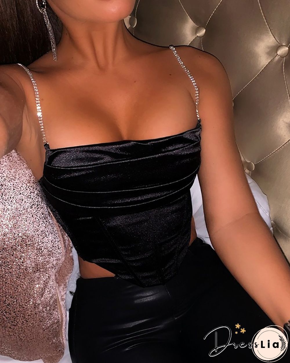 Studded Strap Satin Corset Top