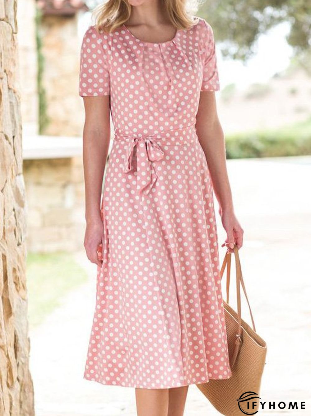 Polka Dots Short Sleeve Knit Dress | IFYHOME