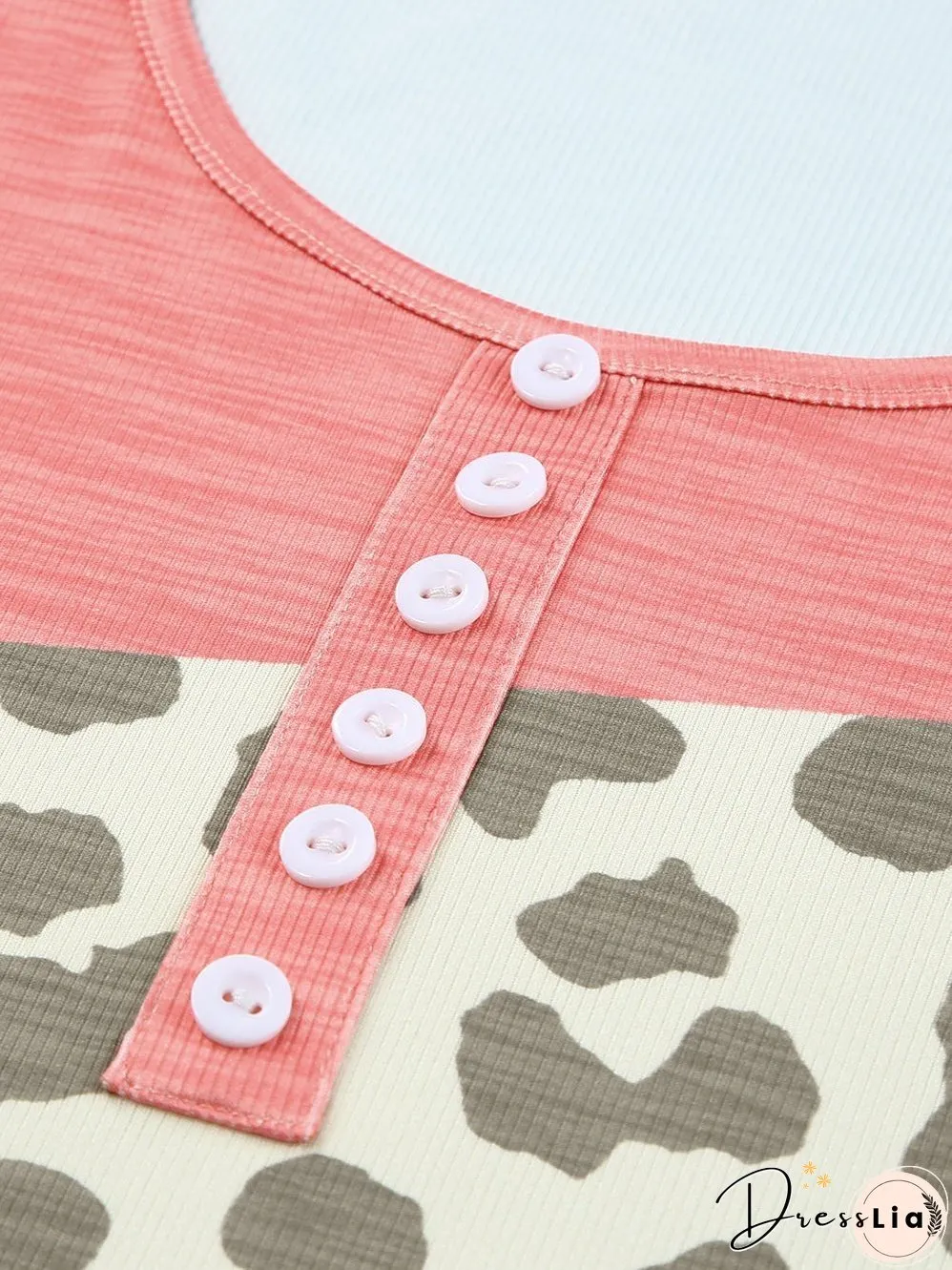 Leopard Print Button Detail Sleeveless Tank Top