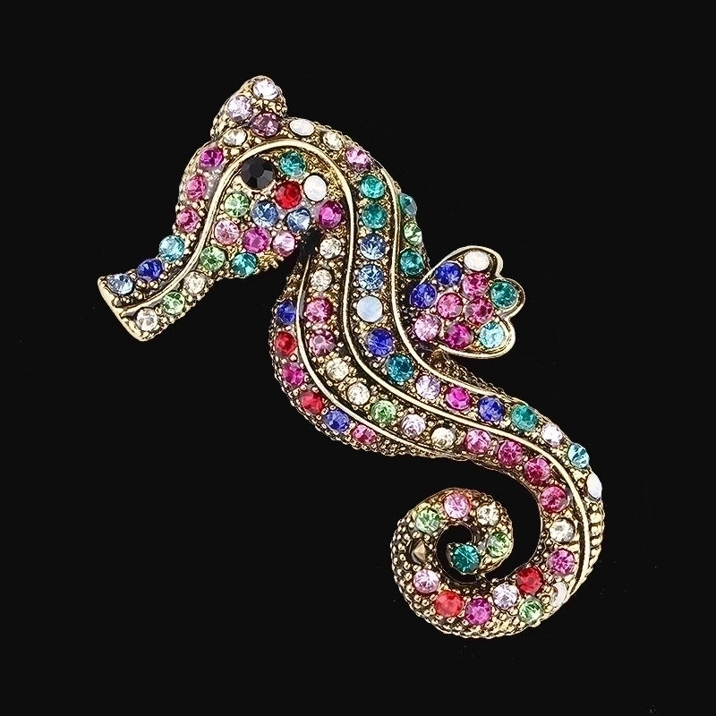 Retro Pin Hippocampus Alloy Plating Inlay Rhinestones Unisex Brooches
