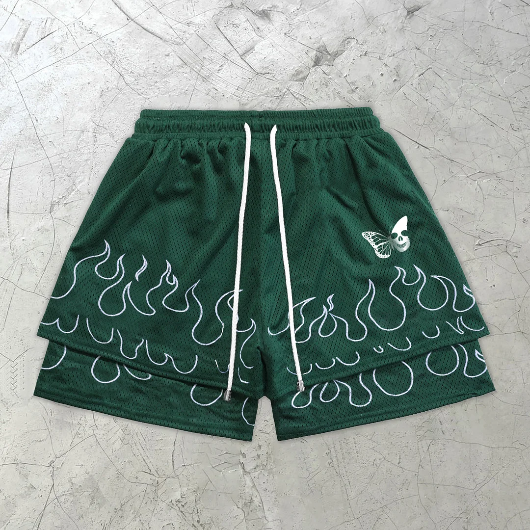 Flame Retro Street Double Mesh Shorts