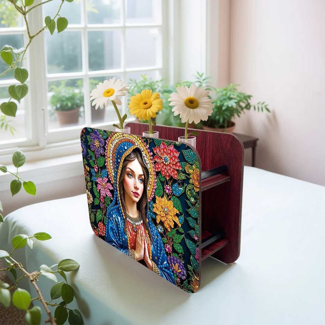 Lady DIY Flower Vase Wooden Double Sided Desktop Diamond Art Kit for Home Decor