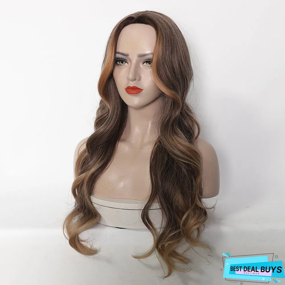 The New Split Left and Right Oblique Wig Headgear Is Dyed with Gradient Long Curly Hair