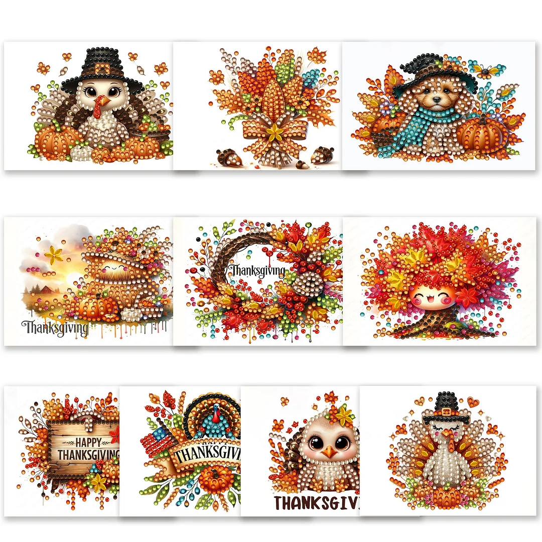 10pcs DIY Diamond Painting Crystal Scratch Card Party Gift Card (Thanksgiving)