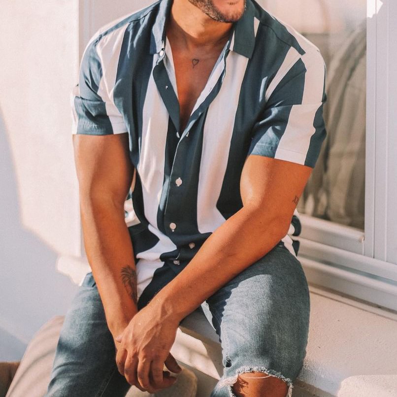 Striped Pattern Printed Short-sleeved Shirt