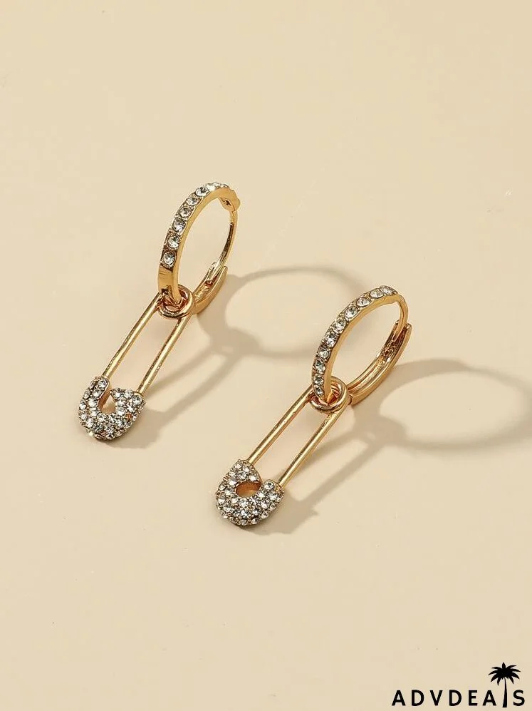 Rhinestone Safety Pin Drop Earrings