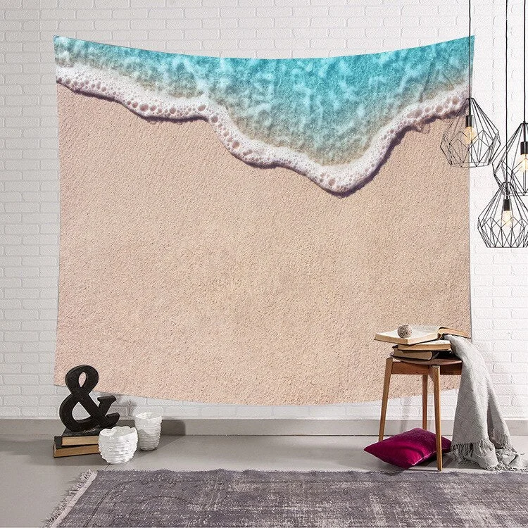 Blue Ocean Waves Sea Sunset Wall Hanging for Bathroom Room Decoration Tapestry