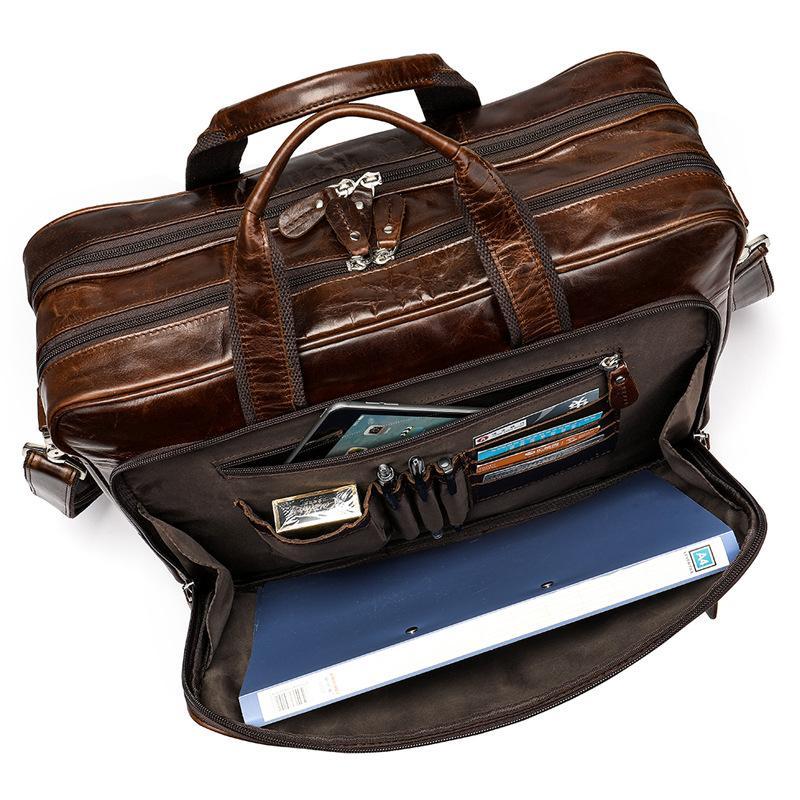 Classic Briefcase Leather Men's Portable 17 Inch Computer Bag Travel Bag