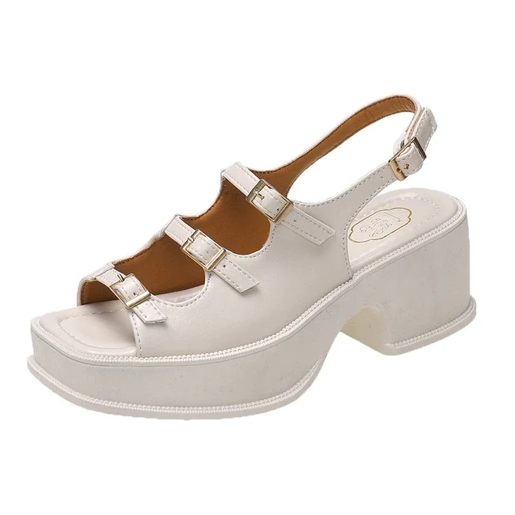 Tanguoant New Platform Sandals Ladies High Heels Summer Women's Shoes Wedge Sandals Open Toe Shallow Solid Color Buckle Casual