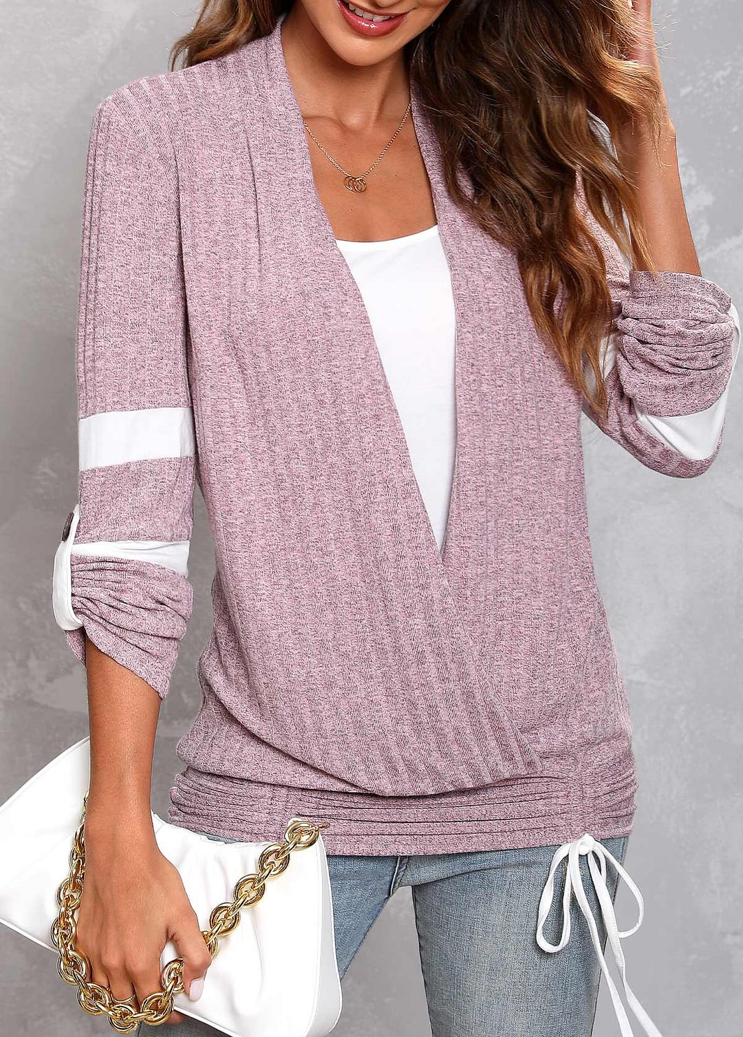 Pink Faux Two Piece Contrast Sweatshirt
