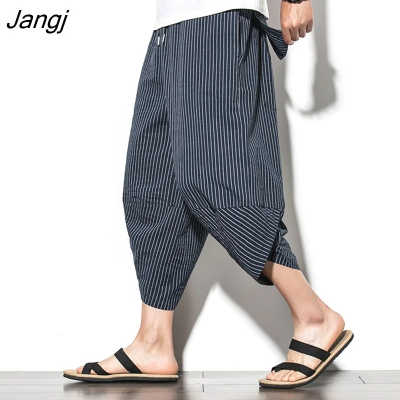 Jangj Cotton Harem Pants Men 2023 Summer Japanese Vintage Striped Men Women Hip Hop Plus Size Wide Leg Pants Pantalon