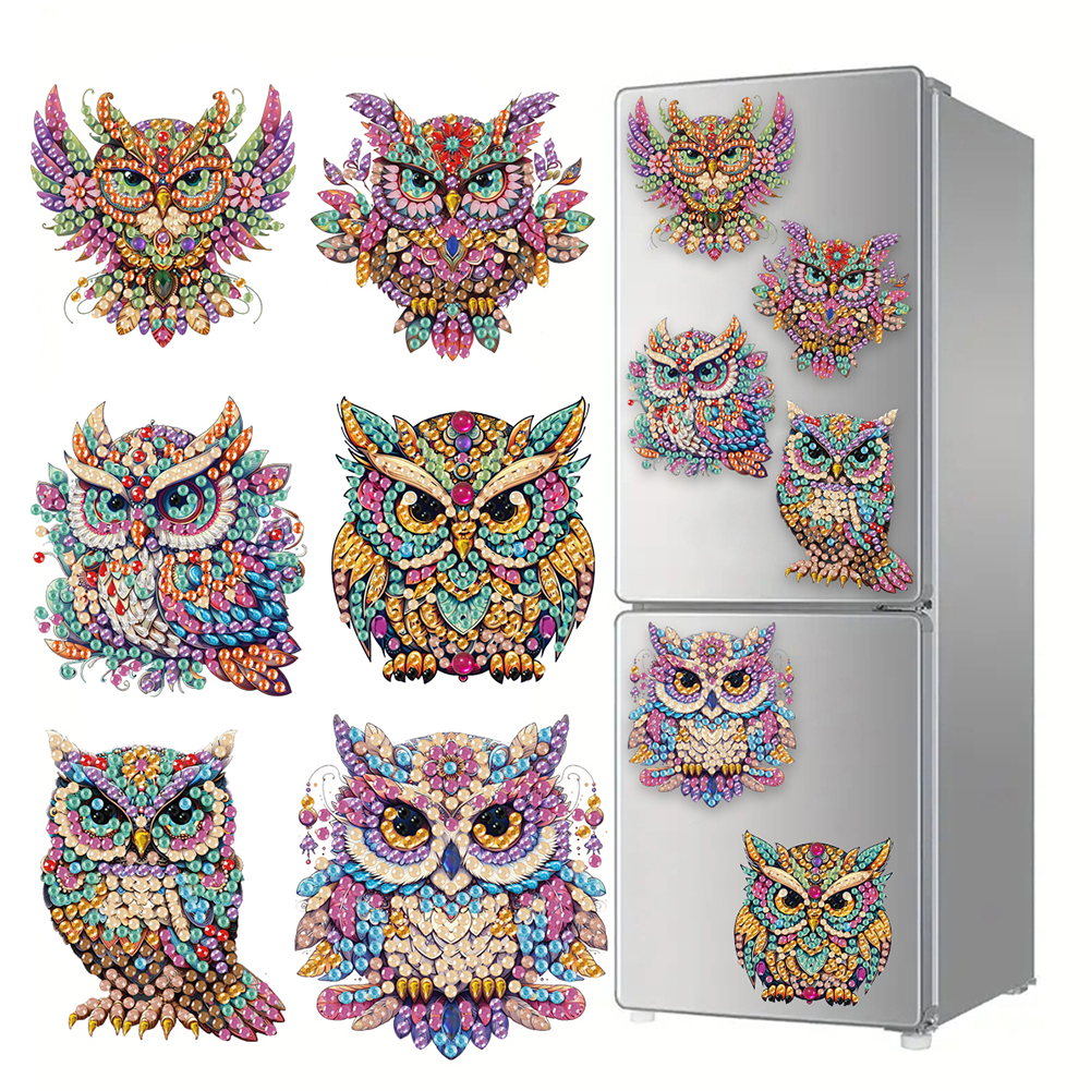 6Pcs Acrylic Owl DIY Diamond Painting Fridge Stickers for Home Kitchen