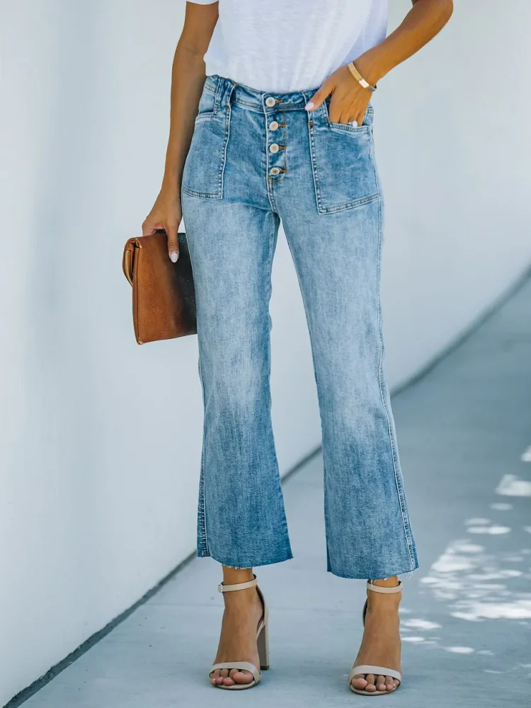 Women's Jeans High Waist Pocket Washed Jeans
