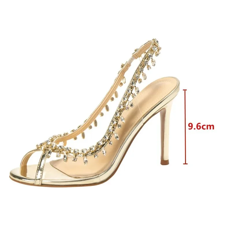 Cartoonh Crystal Pendant Slingbacks Women Pumps Sexy Peep Toe Transparent PVC Thin High heels Spring Autumn Party Wedding Shoes