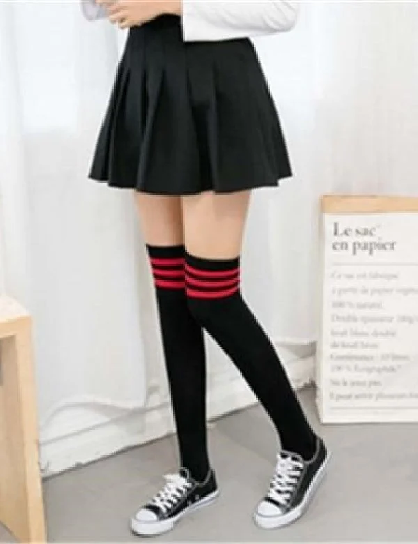 Thigh High Striped Cotton Over Knee Socks