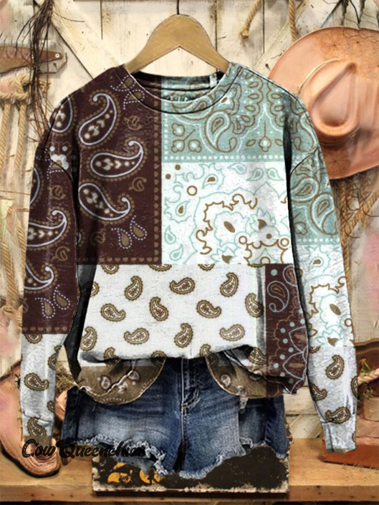 Vintage Print Casual Sweatshirt Multicolor / S