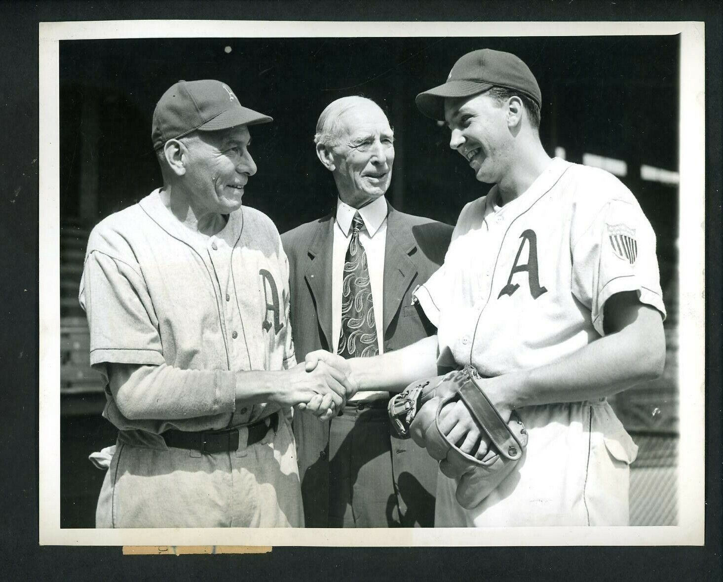 Chief Bender Connie Mack Dick Fowler 1945 Press Photo Poster painting Philadelphia Athletics