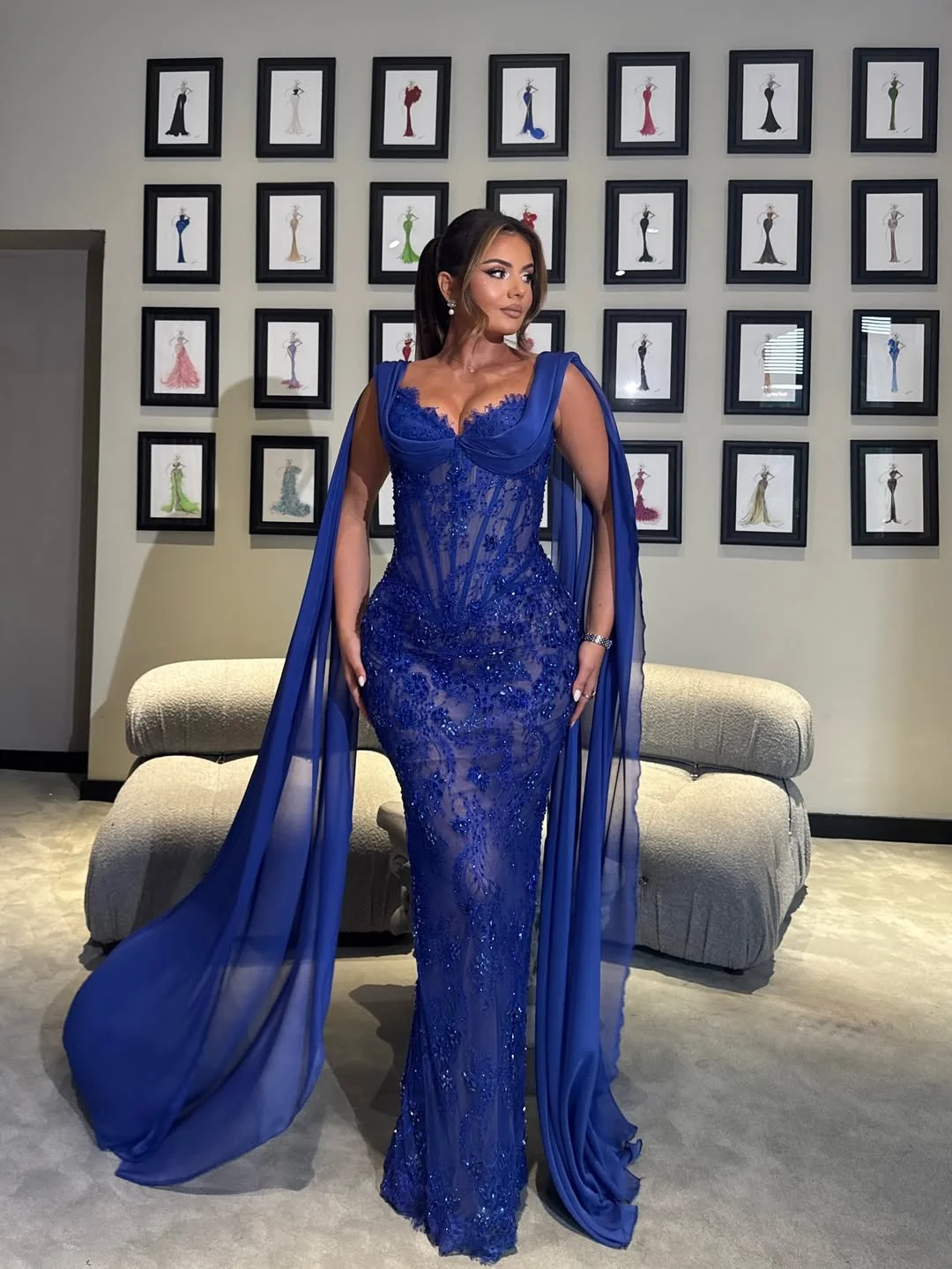 Luxurious Royal Blue Embroidery Beadings Mermaid Prom Dress YK0236