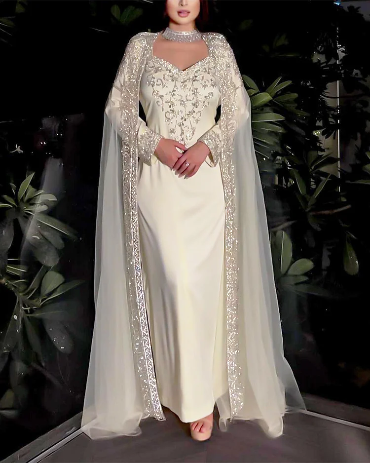 Women's Mesh Shawl Sequin Dress