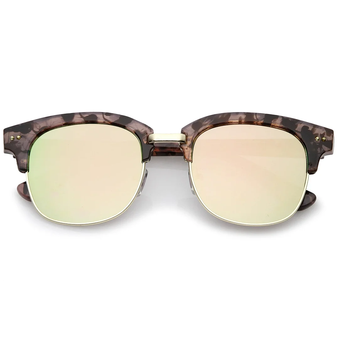 Modern Marble Print Horn Rimmed Mirrored Square Flat Lens Half Frame glasses 51mm