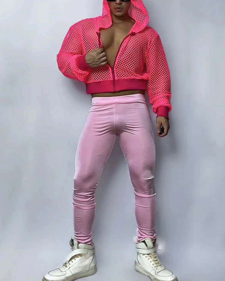 Men's Music Festival Stage Wear Hooded Jacket And Pants Two-Piece Set