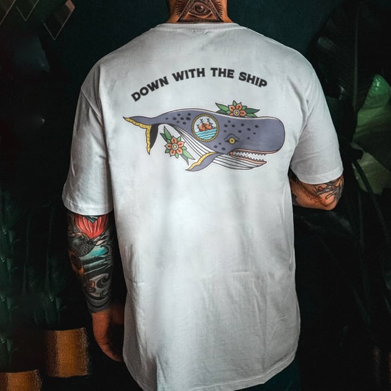 Designer letter whale print loose T-shirt - Krazyskull