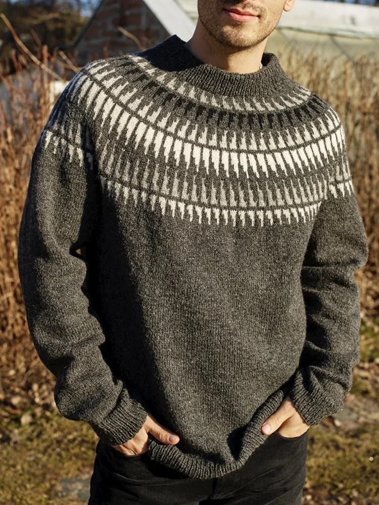 Vintage Knitted Jacquard Iceland Crew Neck Sweater
