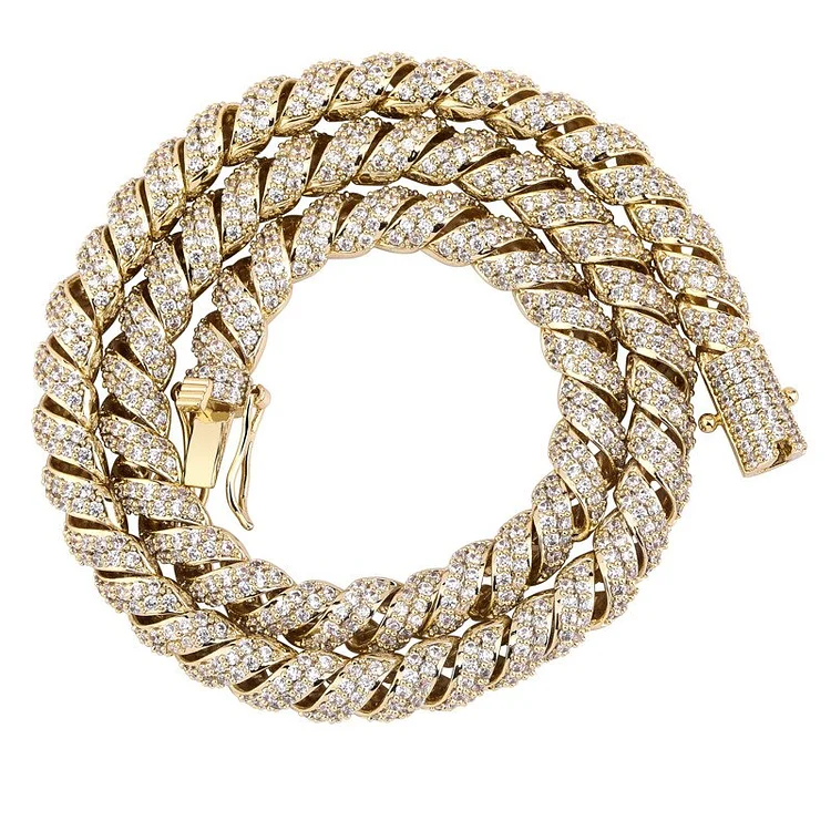 10MM Iced Out 18K Gold/White Gold Plated Rope Chain Hip Hop Necklace Jewelry-VESSFUL