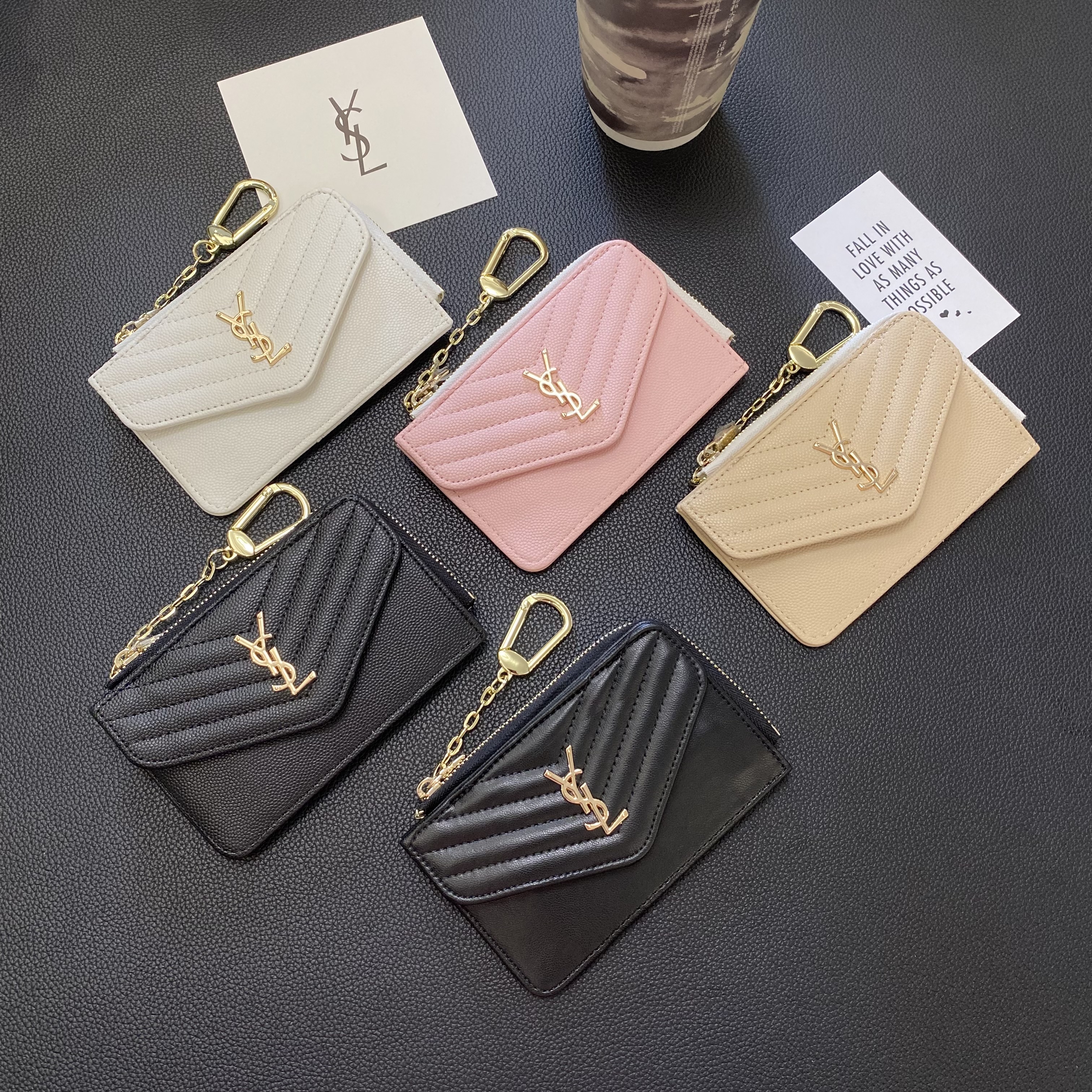 YSL Luxury Genuine Leather Wallet Card Holder Secure Zip Bag