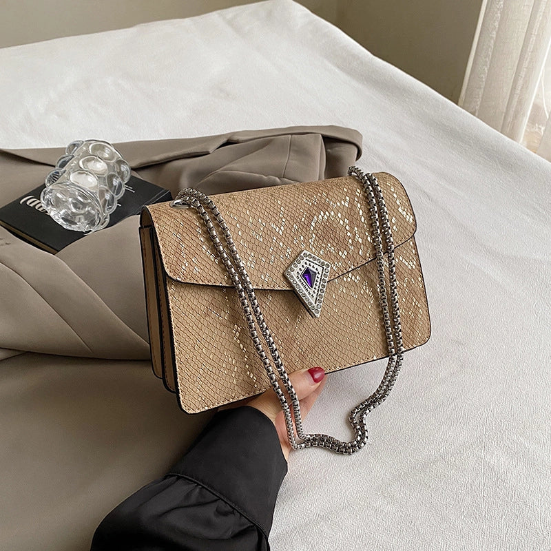 Women’s Small Pu Leather Snakeskin Elegant Square Magnetic Buckle Crossbody Bag