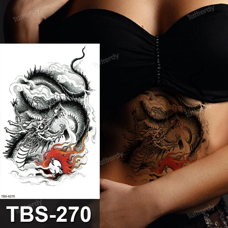 dragon wing snake temporary tattoo sticker waterproof black henna anime body art tattoo fake water transfer decal sexy for women