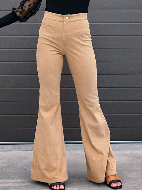 Solid Color Corduroy High Waist Flared Pants