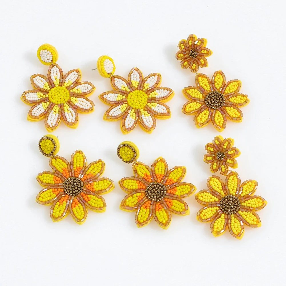 Dvacaman Sunflower Beaded Earrings for Women Fashion High Quality Handmade Beads Flower-Shaped Drop Earrings Party Jewelry Gifts