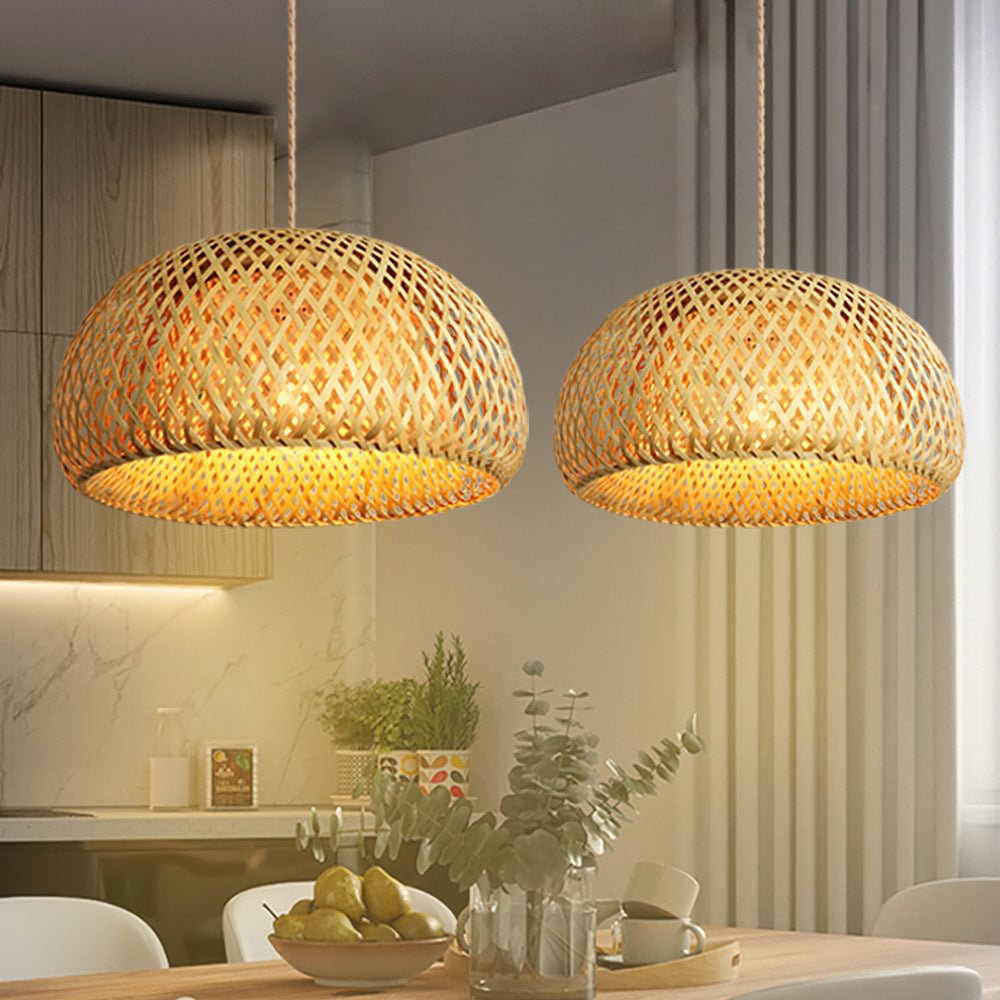 Double Layer Woven Bamboo Pendant Light Lampshade For Bedroom