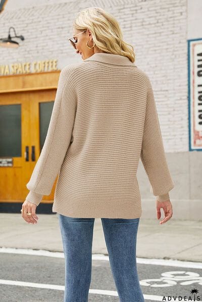 Ribbed Johnny Collar Pullover Sweater