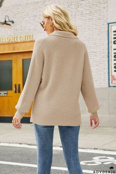 Ribbed Johnny Collar Pullover Sweater