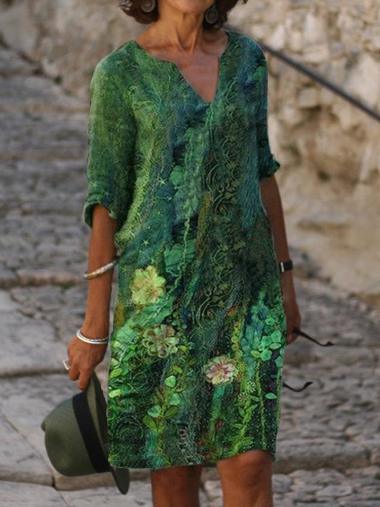 Floral Print Notch Neck Midi Dress wearshes