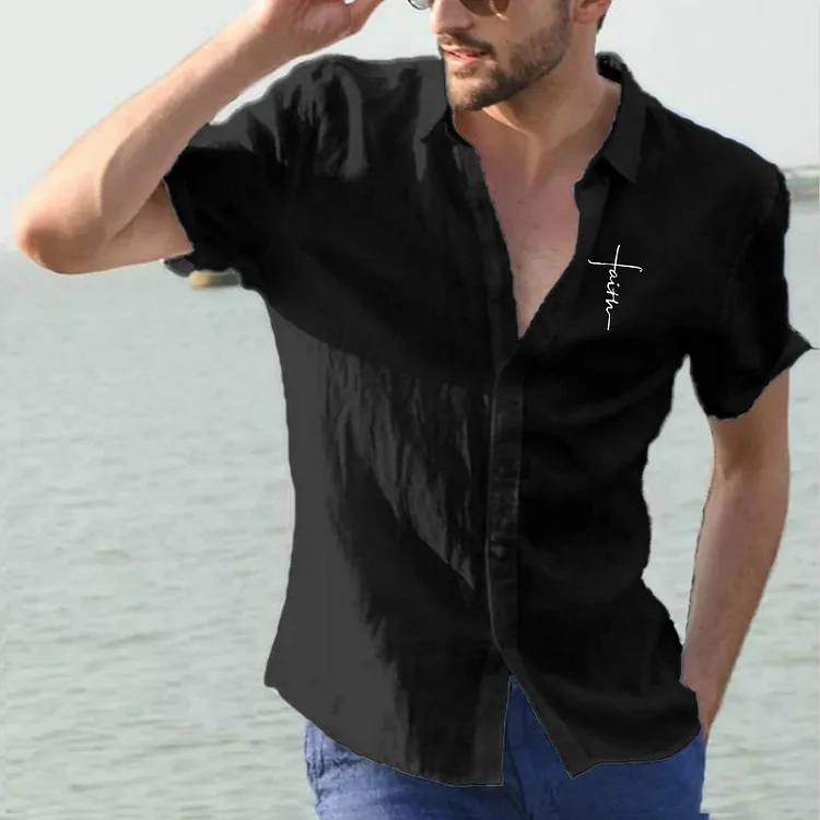 Men's Short Sleeve Lapel Solid Color Shirt