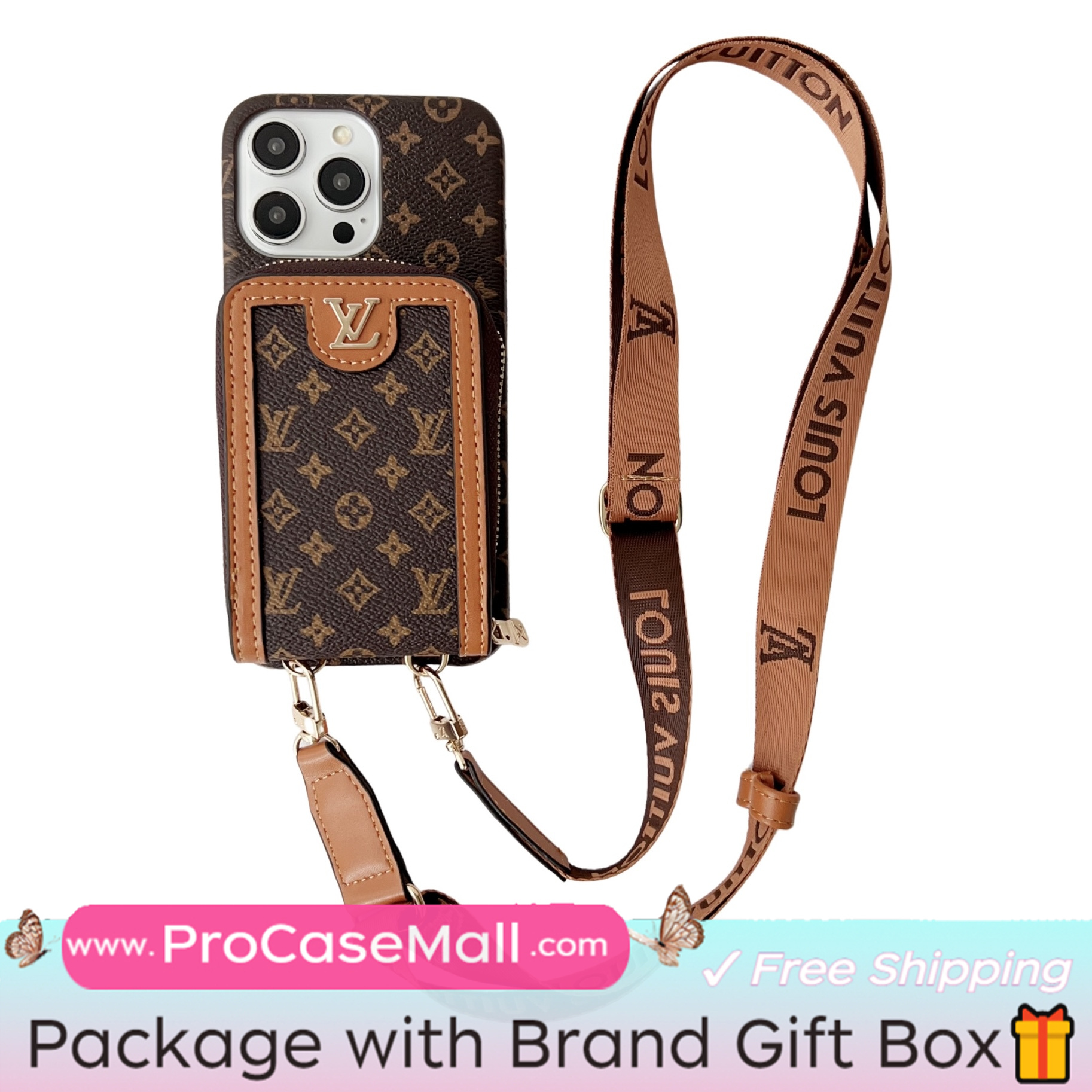 LV Monogram Canvas Wallet Crossbody Apple iPhone Case