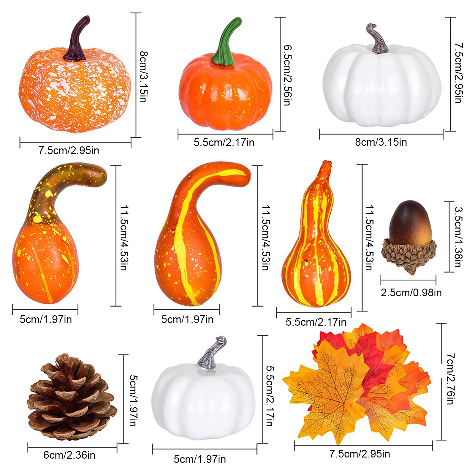 

Artificial Mini Pumpkins Set Fall Mini Fake Maple Leaves Pine Cones Acorns, 50, 501 Original